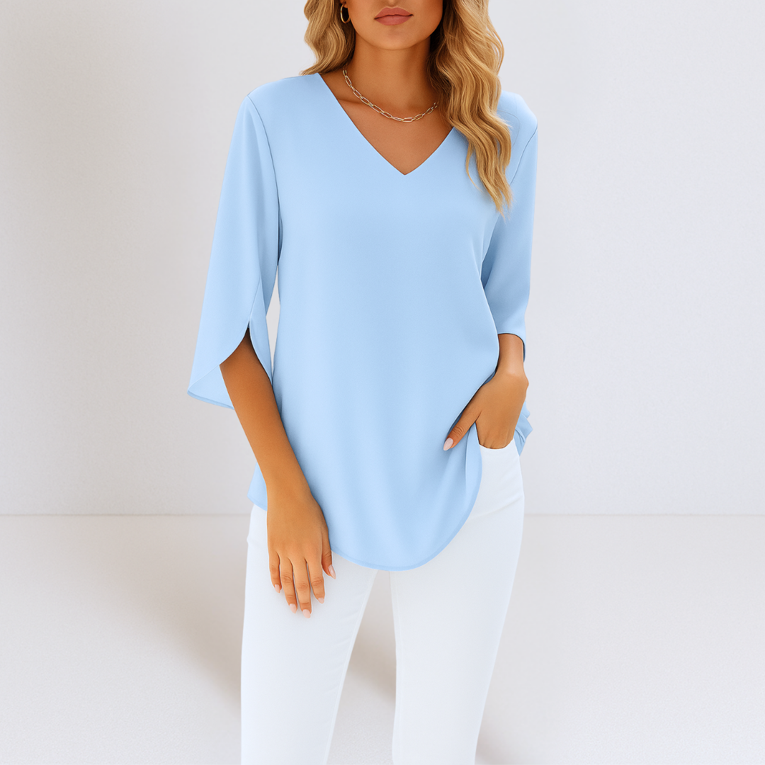 Grace | Blouse élégante à col en V et manches fendues
