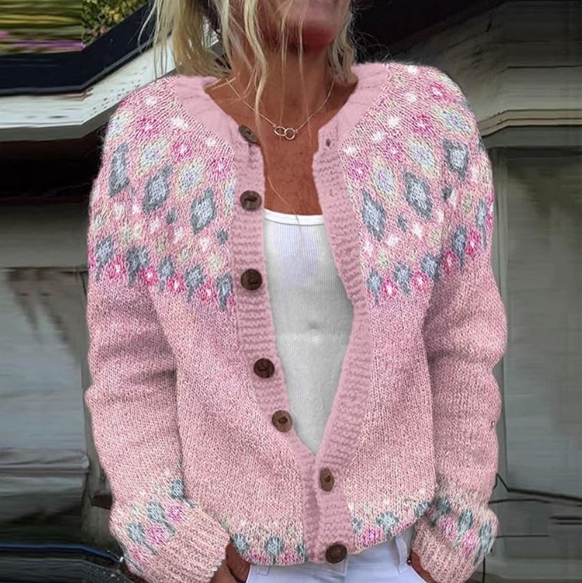 Sophie | Cardigan Rose Ample avec Motif
