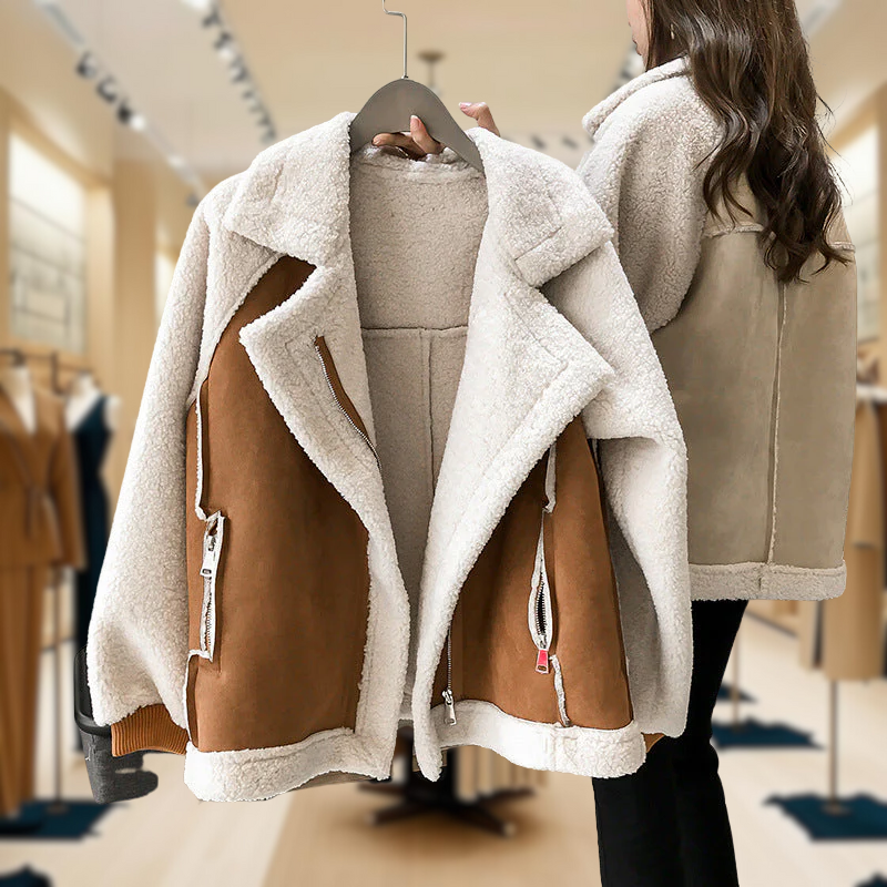 Erin – Veste zippée en suède synthétique et fausse fourrure