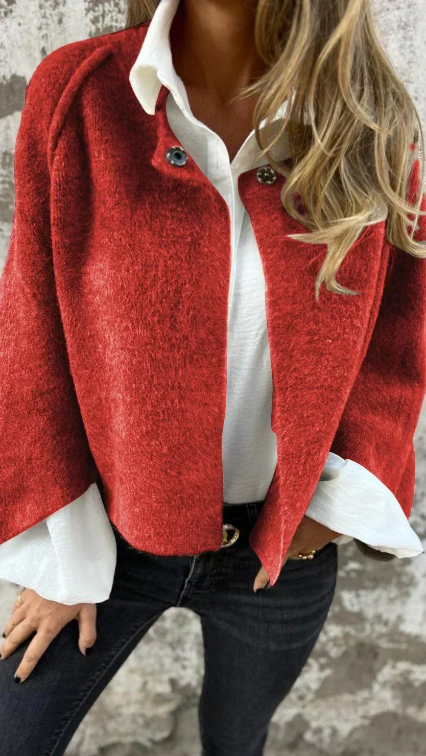 Amalia - Cardigan en Laine à Manches Longues avec Col Rond