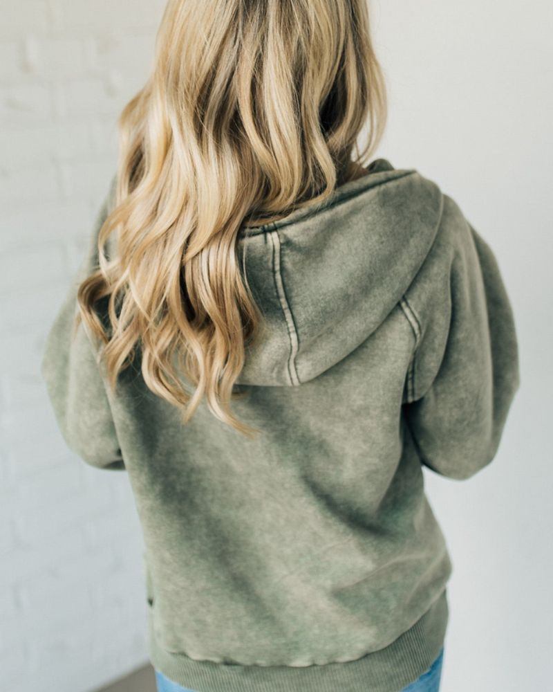 Nalas - Sweat à Capuche en Molleton avec Zip et Col Henley Effet Vintage