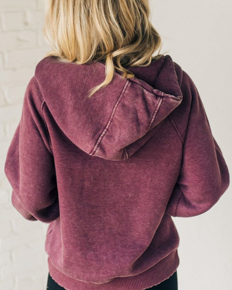 Nalas - Sweat à Capuche en Molleton avec Zip et Col Henley Effet Vintage