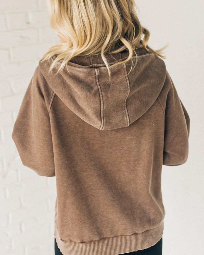 Nalas - Sweat à Capuche en Molleton avec Zip et Col Henley Effet Vintage