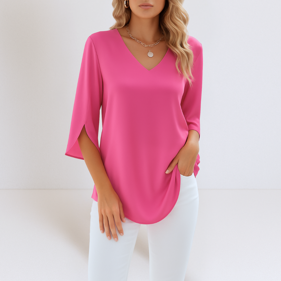 Grace | Blouse élégante à col en V et manches fendues