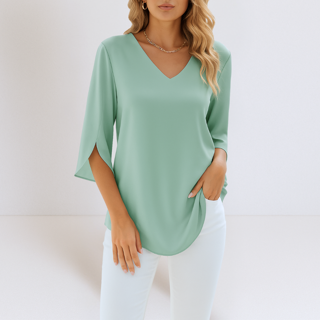 Grace | Blouse élégante à col en V et manches fendues
