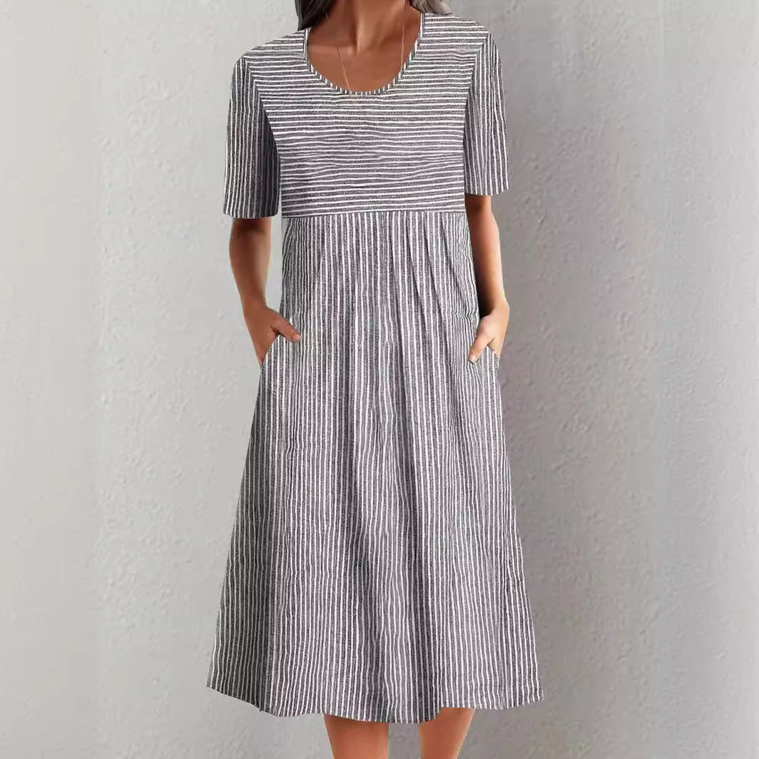 Éloane – Robe Midi en Coton à Rayures