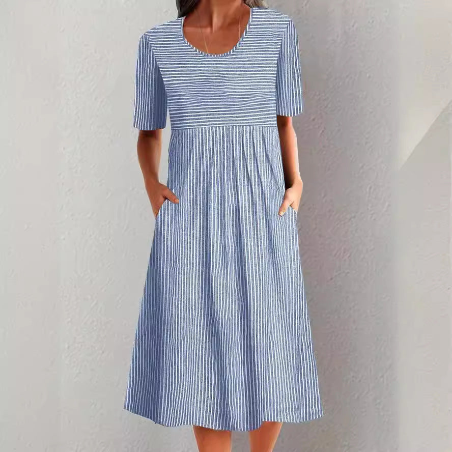 Éloane – Robe Midi en Coton à Rayures
