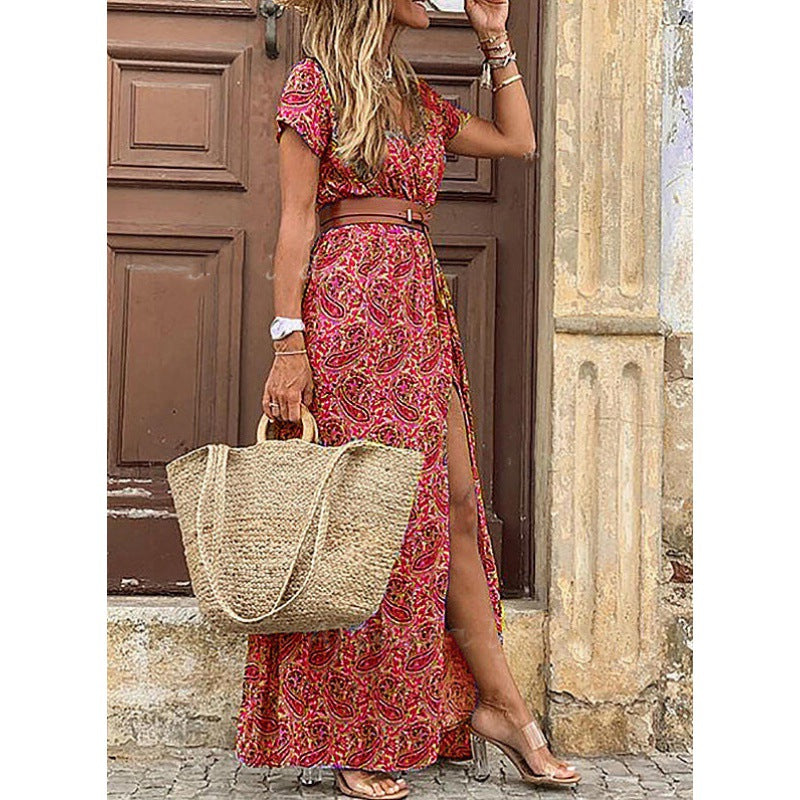 Robe Bohème Longue à Fleurs – Décolleté en V