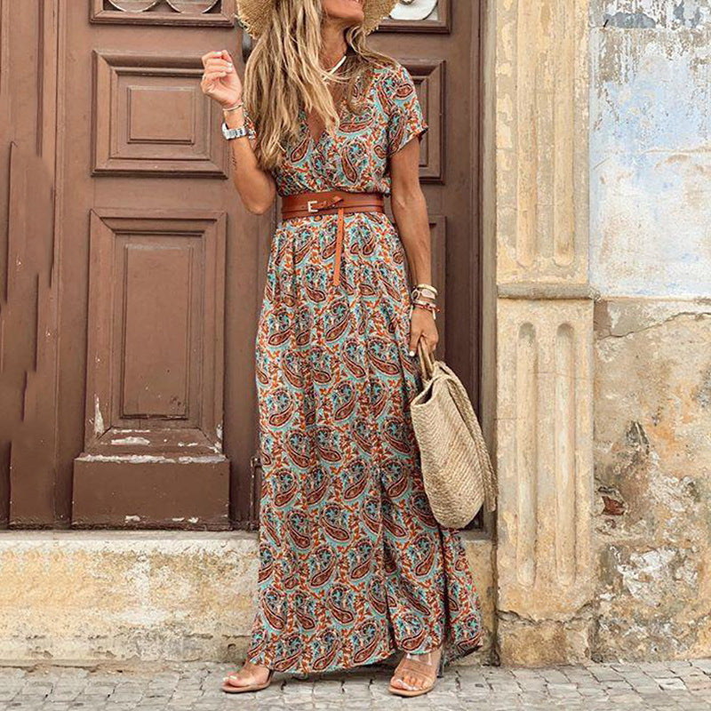 Robe Bohème Longue à Fleurs – Décolleté en V