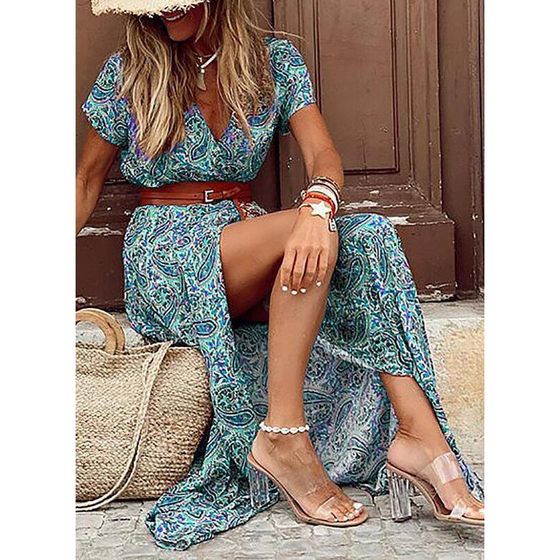 Robe Bohème Longue à Fleurs – Décolleté en V