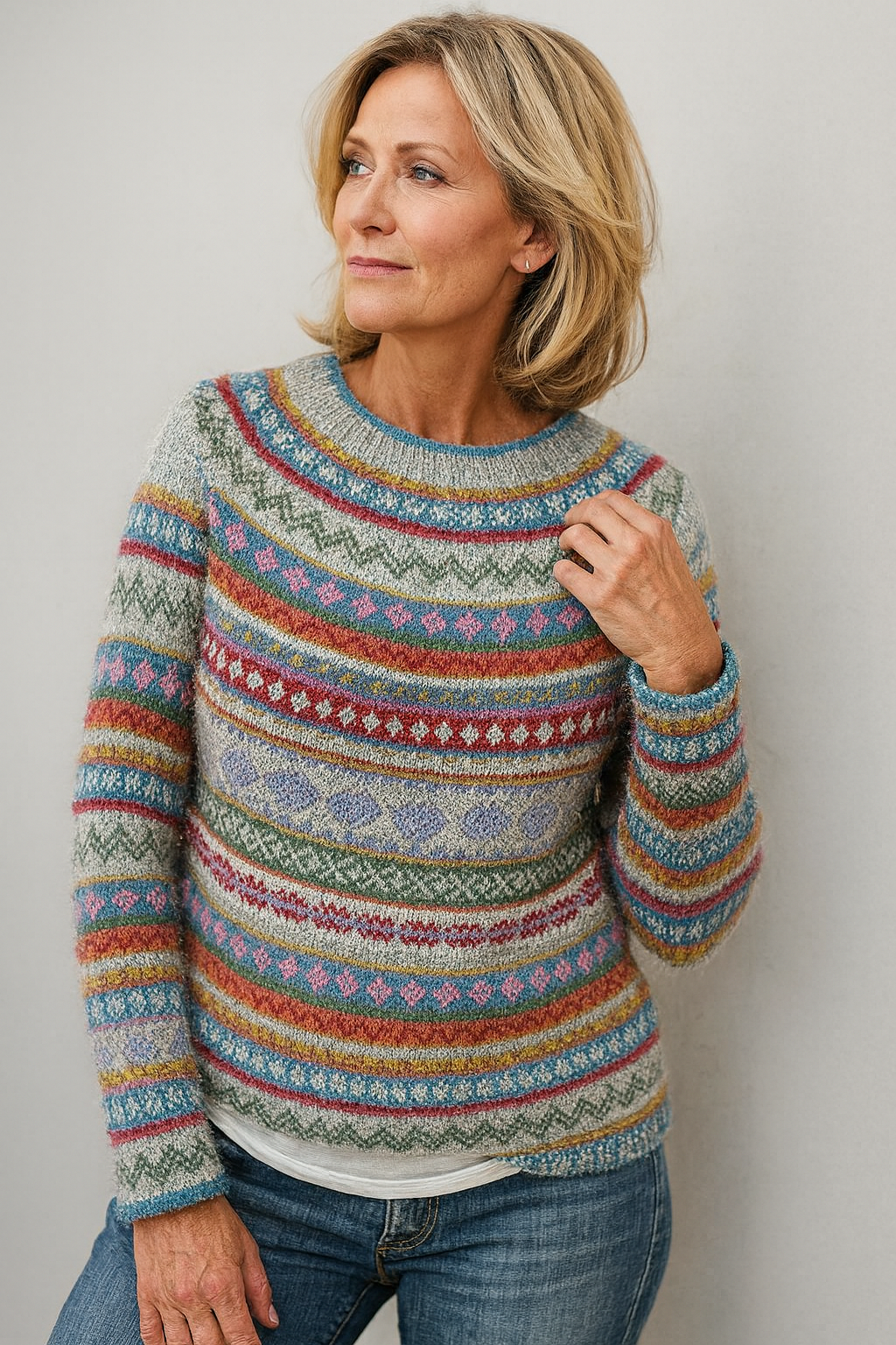 Soley - Pull Multicolore à Col Rond