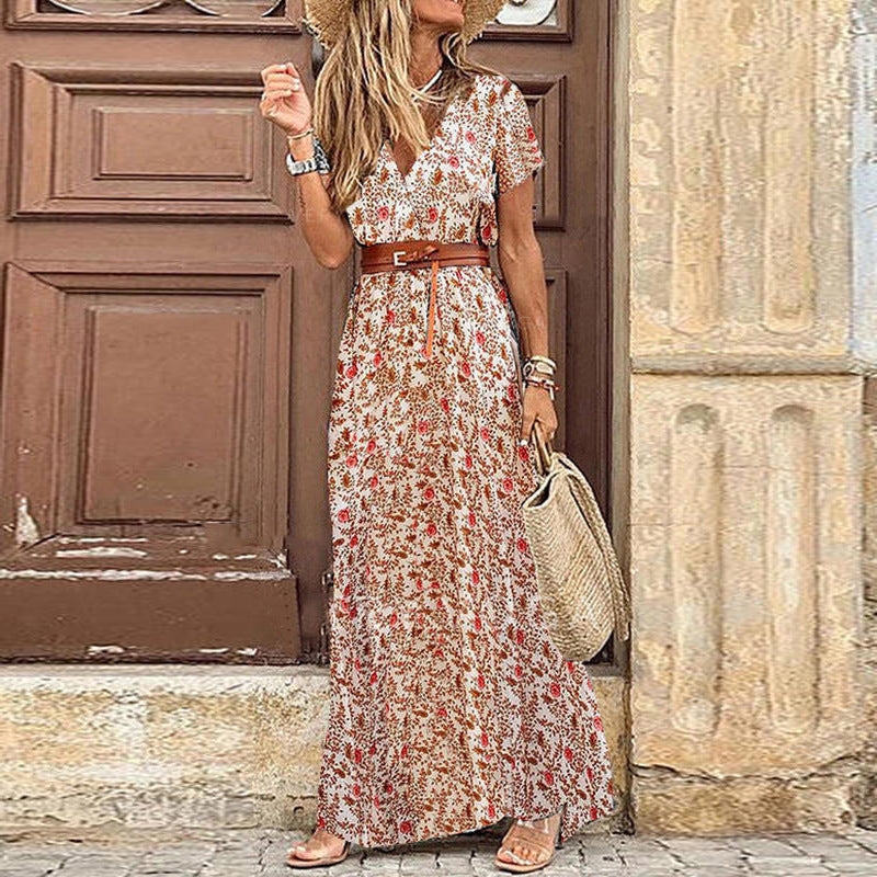 Robe Bohème Longue à Fleurs – Décolleté en V