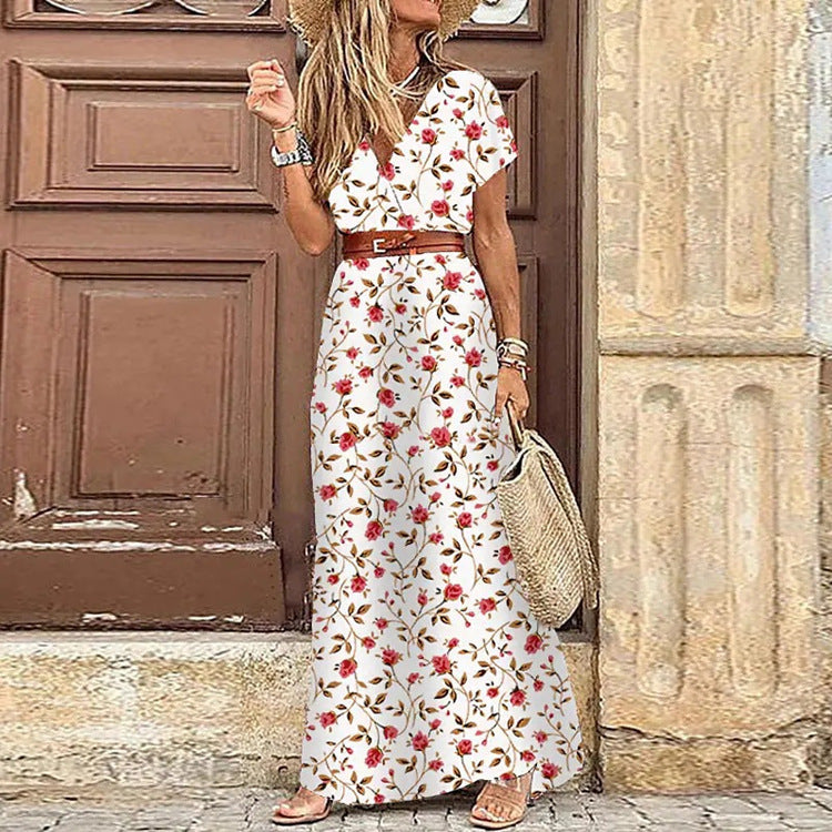 Robe Bohème Longue à Fleurs – Décolleté en V